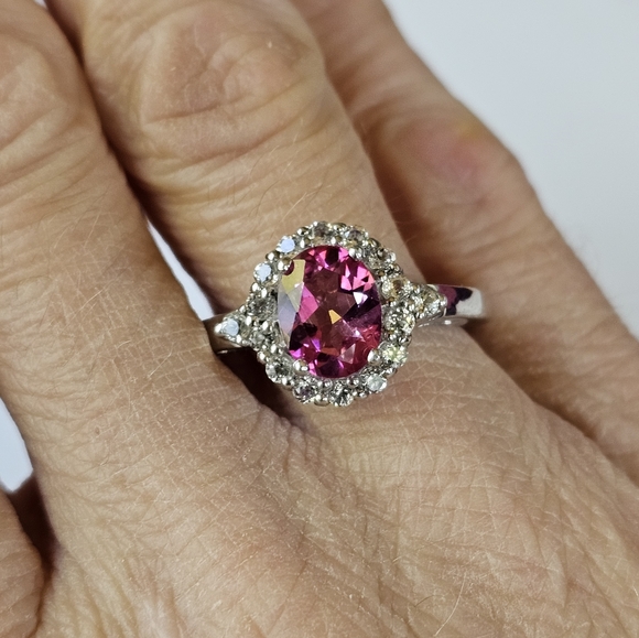Genuine Pink & White Topaz Ring Sterling Silver Size 9! NWT - Picture 6 of 17